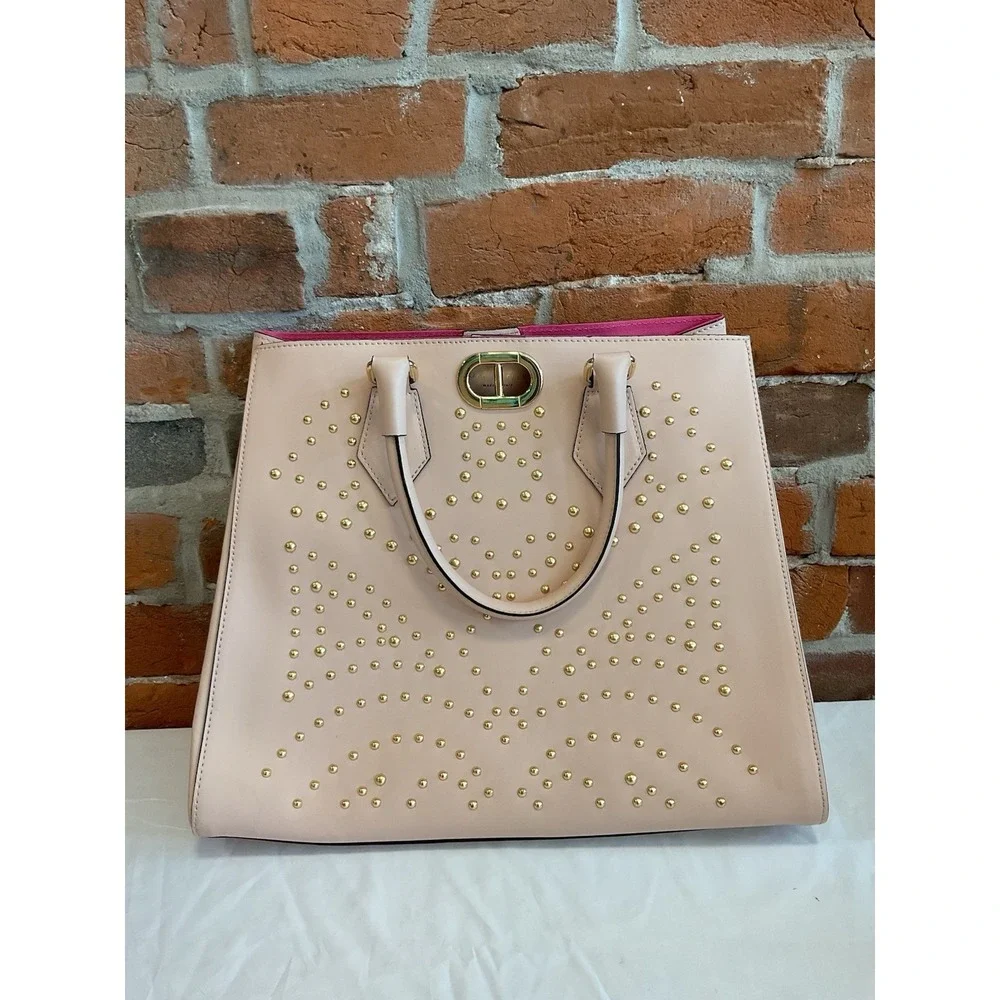 Dee Ocleppo Baby Pink Studded Leather Satchel Handbag Made In Italy NWOT